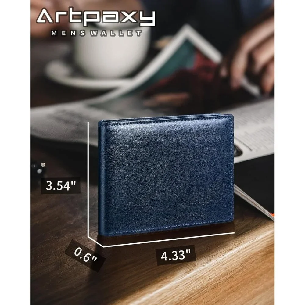 Men's Classic Holders Bifold Wallet Card Blue Genuine Leather 2 Cash Pockets